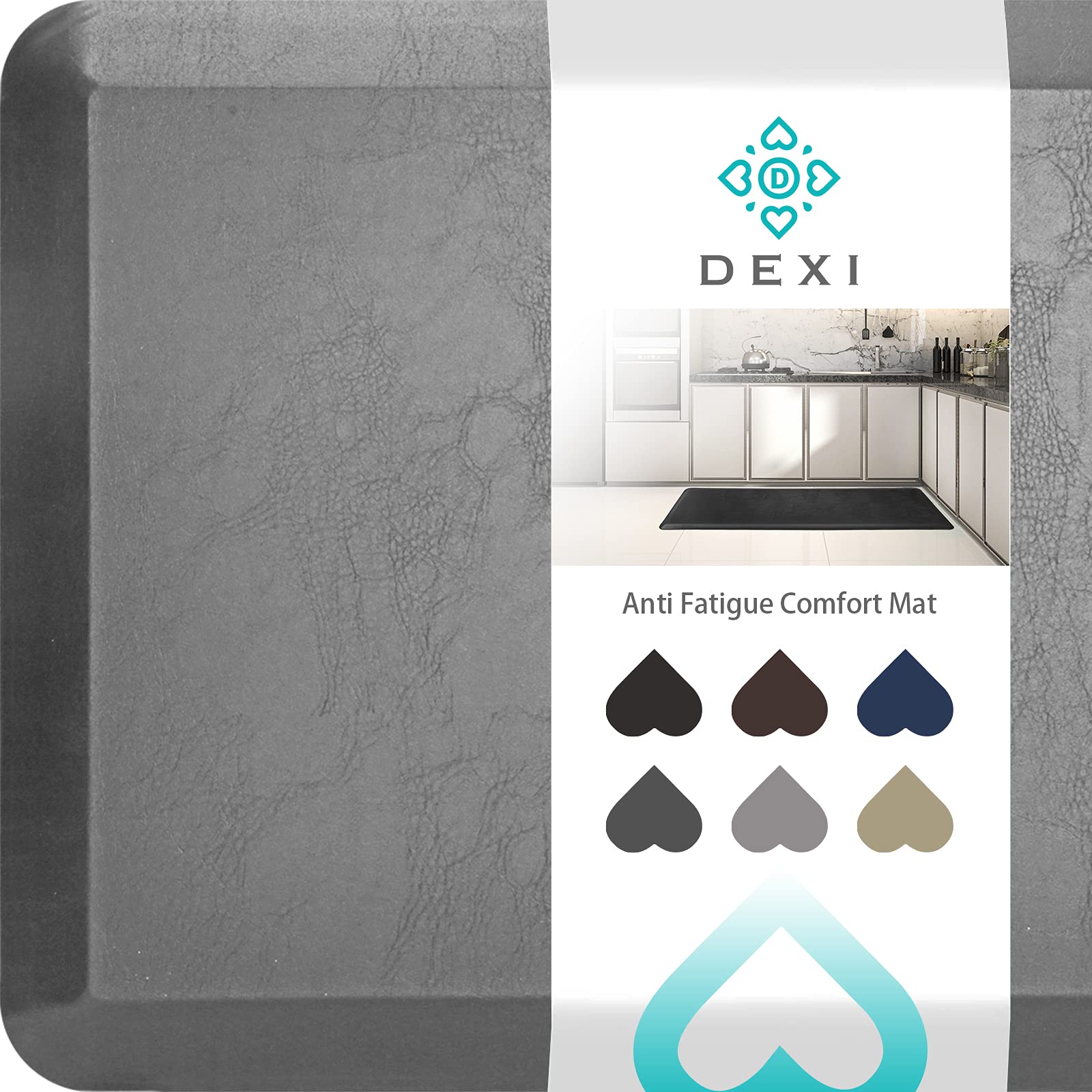 DEXI Kitchen Mat Cushioned Anti Fatigue Small Comfort Floor Runner Rug for Sink Standing Desk Office,3/4 Inch Thick Cushion 17"x24" Light Gray