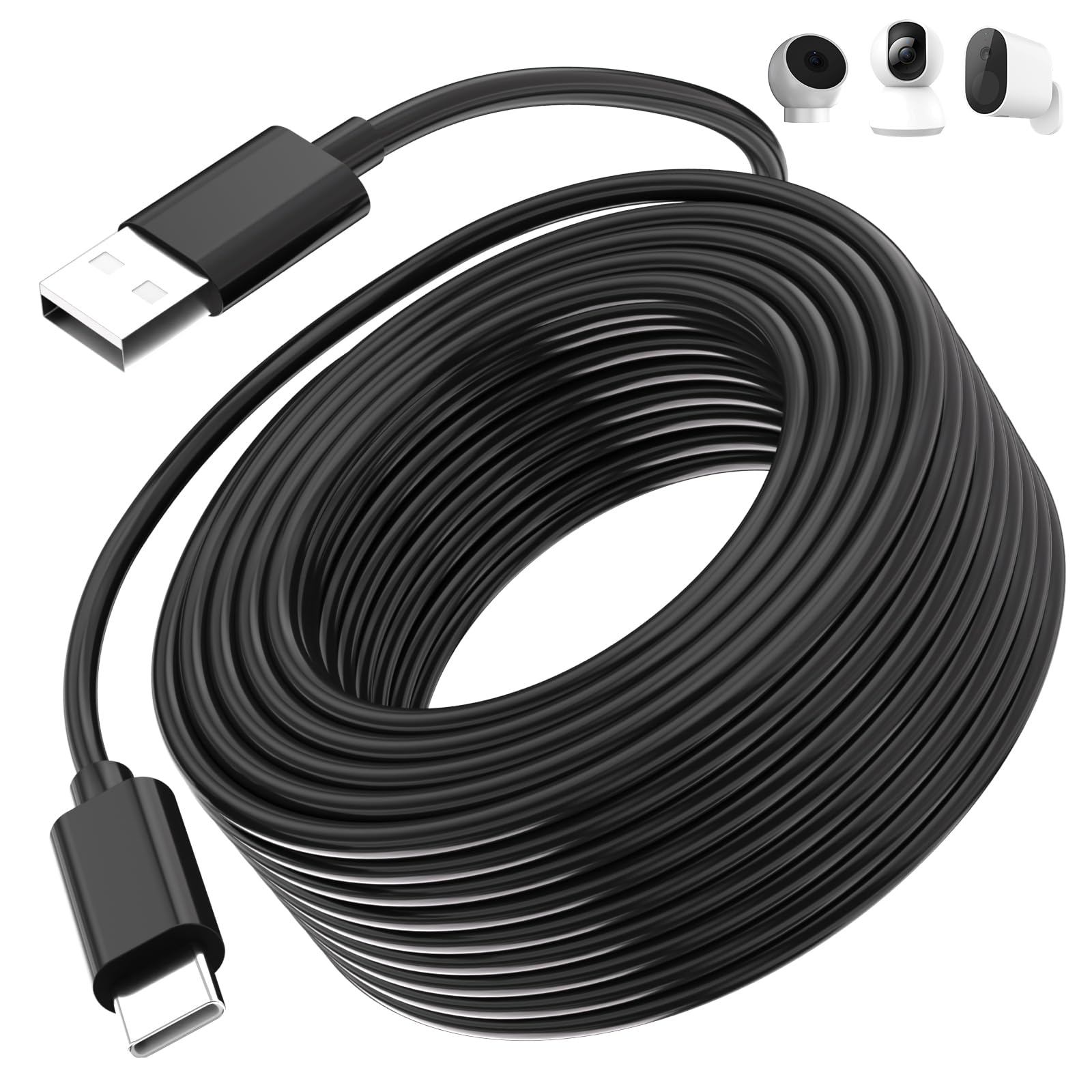 10M/33FT USB C Power Extension Cable Compatible with Xiaomi Mi Camera 2K, Ring Pan-Tilt, CCTV, Blink Mini 2, eufy Indoor Cam, Extra Long USB to USBC Charging Cable for Security Camera,Black