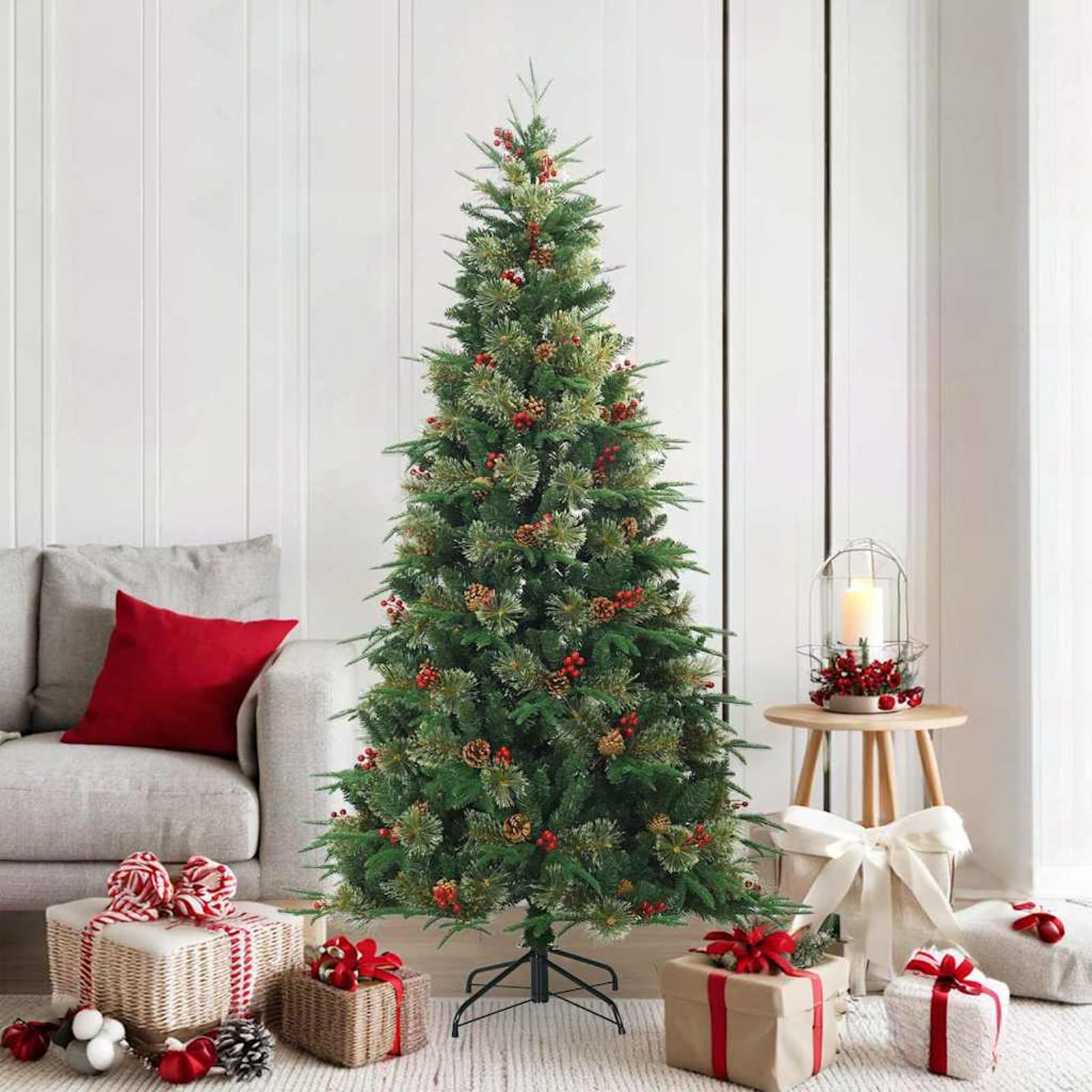 Árbol de Navidad artificial Tidyard verde de 180 cm de PVC y montaje fácil para decoración interior