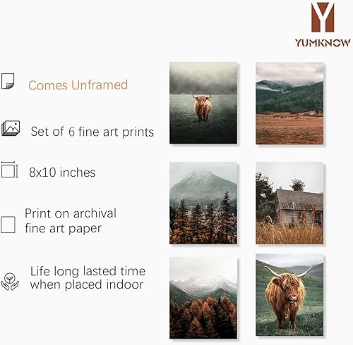 Miniatura 2 de Póster rústico de baño de granja, decoración bohemia occidental, imágenes de vaca de las tierras altas, decoración de habitación de rancho del