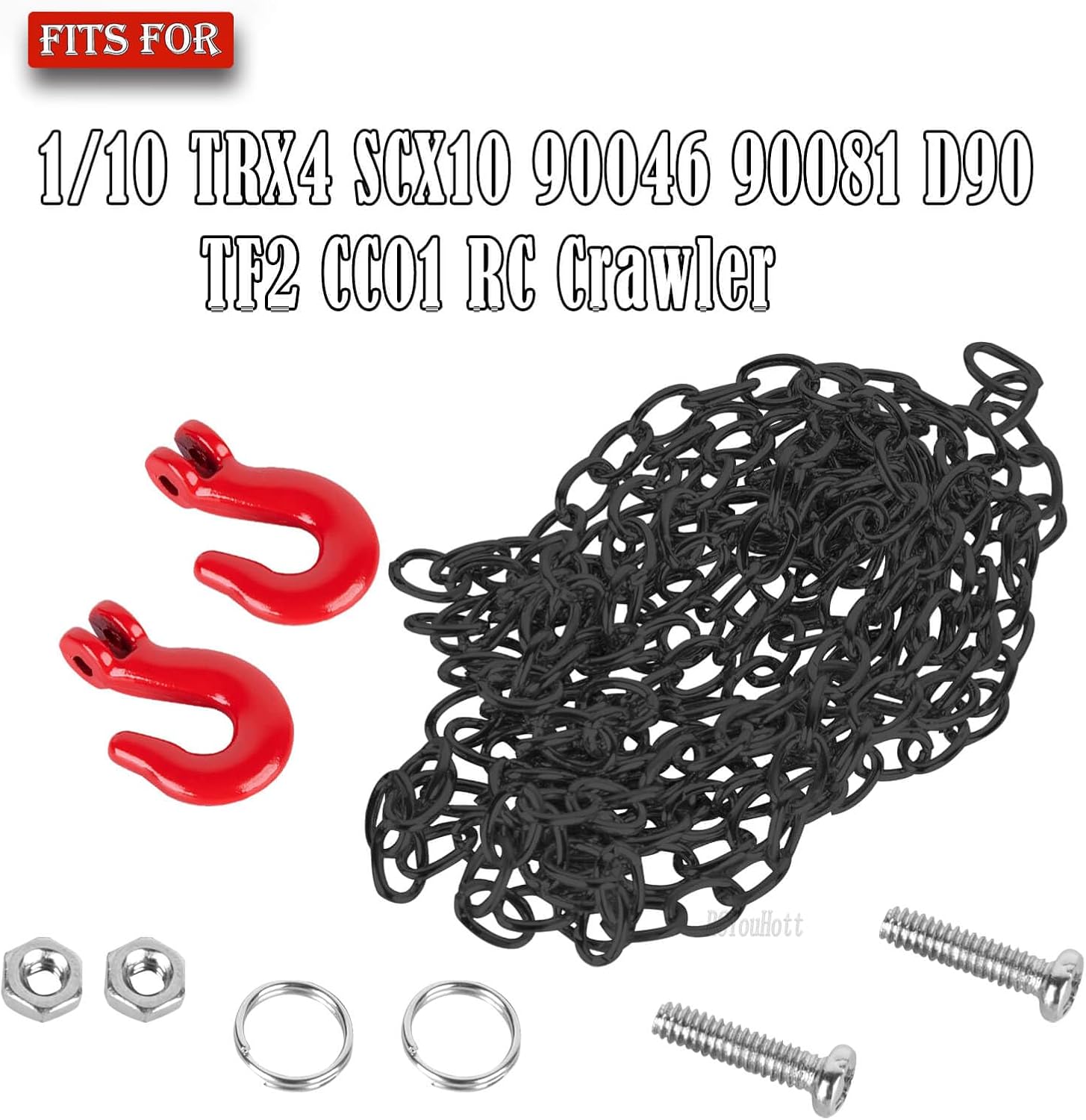 RC Upgrades Part Metal Trailer Chain Trailer Hook Tow Rope Winch Shackles for 1/10 TRX4 SCX10 90046 90081 D90 TF2 CC01 RC Crawler Decor,Orange