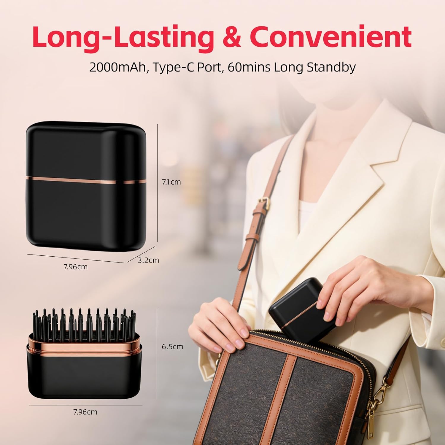 2026 Upgraded Mini Hair Straightener Brush - 3 Modes Cordless Hair Straightener Brush for Women with 300 Million Negative Ionic - Portable Flat Iron Brush for Short/Long Hair Comb Wireless Go Travel