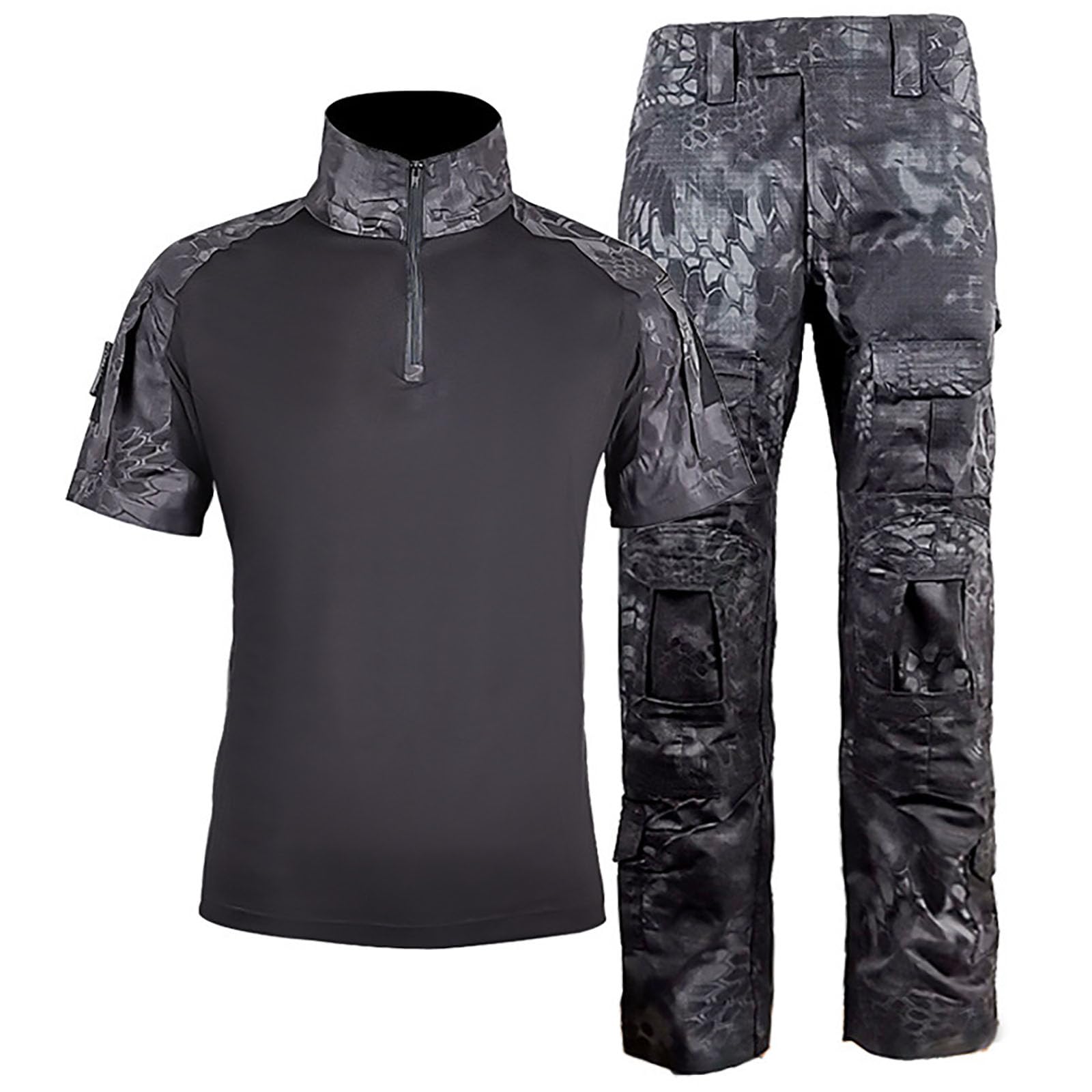 Kinroco Men's Black Python Tactical Combat Shirt And Pants Uniform Military Suit Outdoor Camo Training Gear(Size:m,Color:black Python)