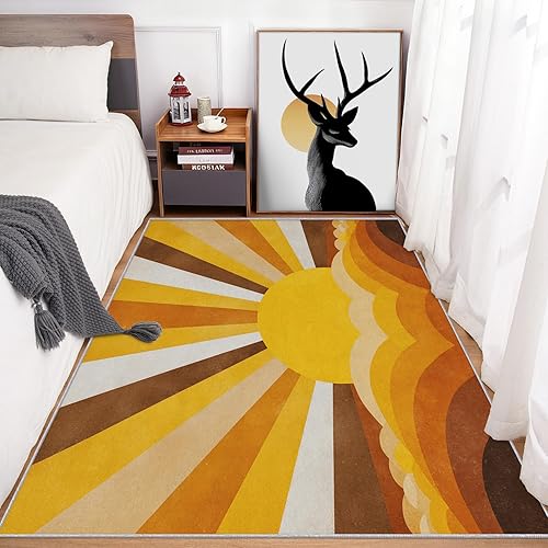 Miniatura 4 de Washable Boho Sun Throw Rugs for Entryway 2x3, Retro 70s Door Mat Indoor Entrance for Bedroom, Groovy Abstract Home Decor, Low Pile Soft Non Slip