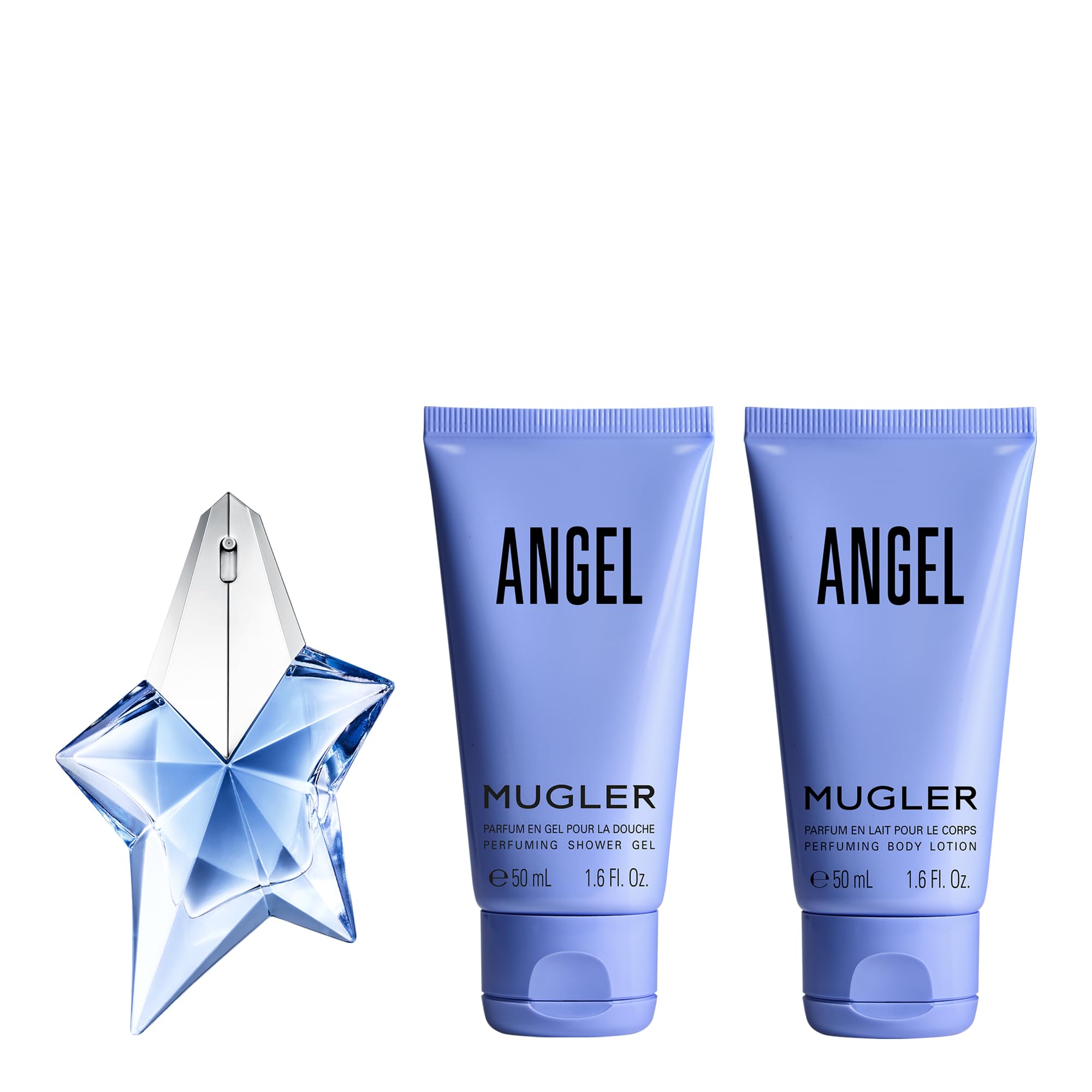 MUGLER Angel - Coffret Pour Elle - Eau de Parfum Femme 25 ml - Lait Corps 50 ml - Gel Douche 50 ml - Ambré Gourmand - Patchouli, Accord Praline & Absolu de Vanille - Tenue Longue Durée