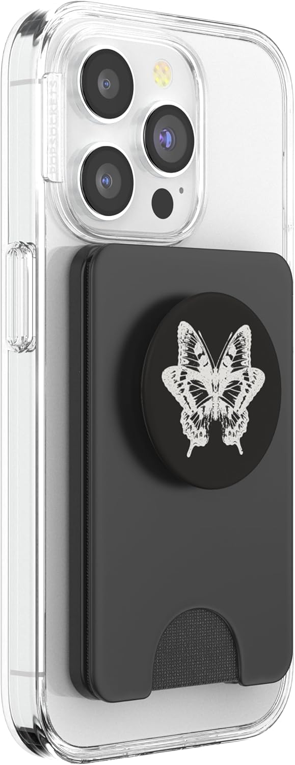 PopSockets Butterfly Phone Grip - B&W Sketched Butterfly PopSockets PopWallet for MagSafe
