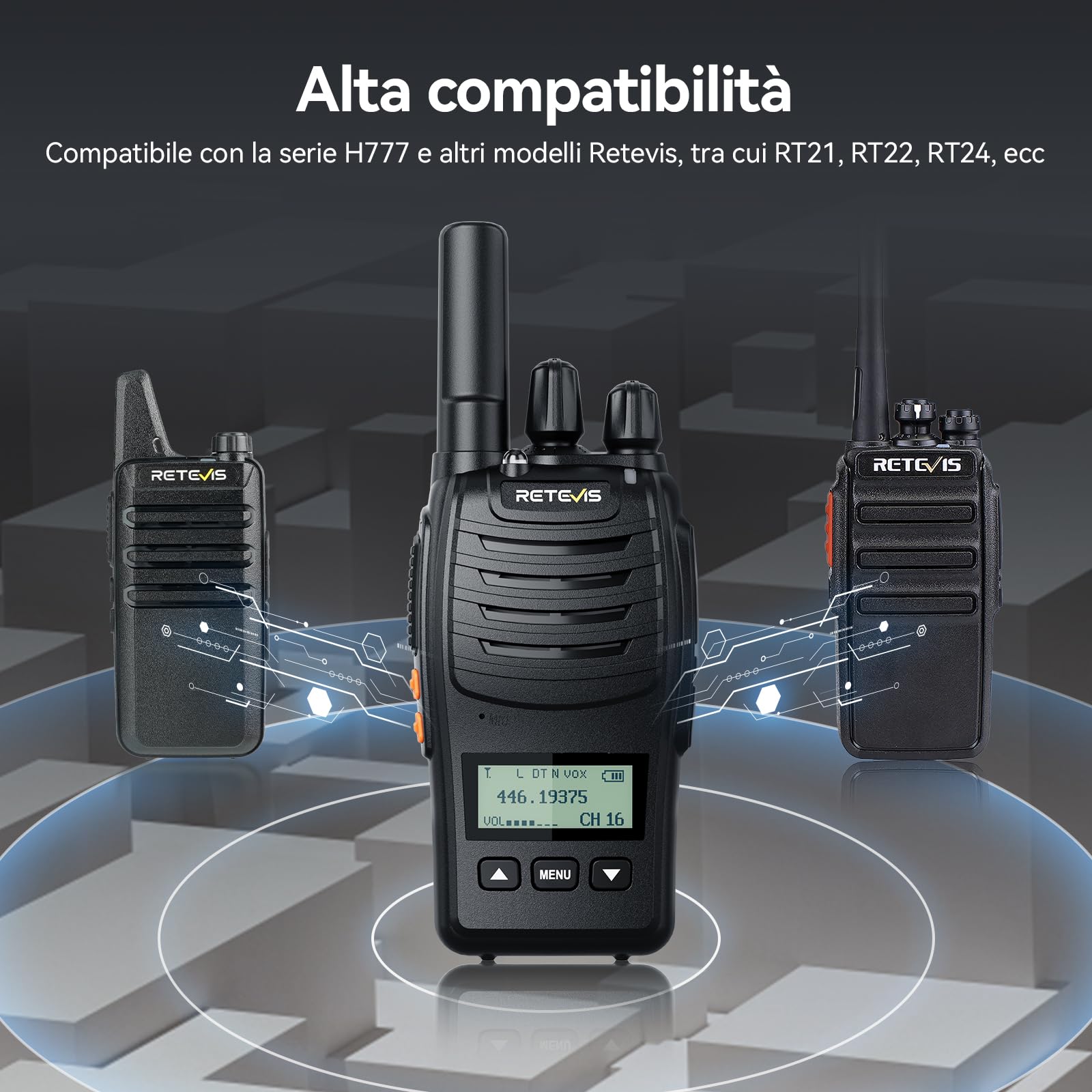 Retevis H777D Walkie Talkie PMR446, Ricetrasmittenti con Caricabatterie a 10 Vie, Display LCD, Wolky Toki Portatile con Auricolare per Sicurezza, Hotel (Confezione da 10)