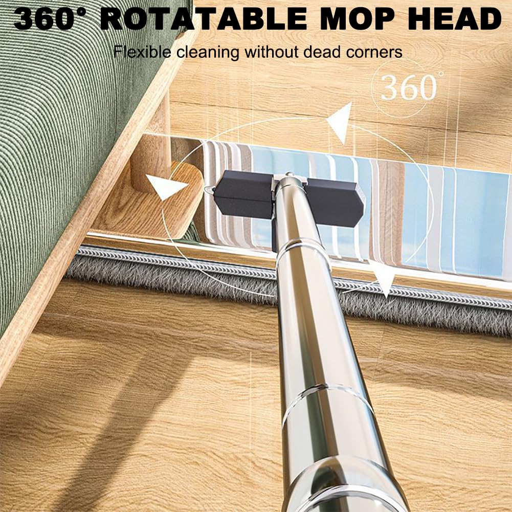 Escurridor De Trapeador Profesional De Acero Inoxidable con 2 Compartimentos para Baldes, Trapeador De Microfibra, Trapeador Plano Giratorio De 360 ​​​​° con Mango De 140 Cm Y 10 Almohadillas