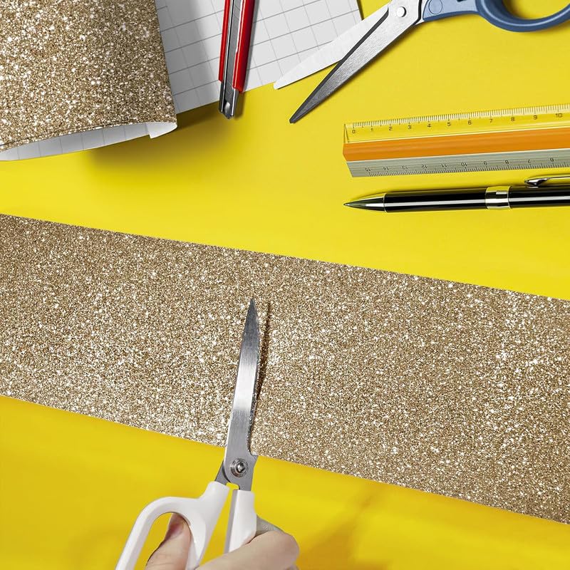 Image of Champagne Golden Glitter Wallpaper Border Peel and Stick Glitter Contact Paper Self Adhesive Removable Sparkle Wallpaper Sticker for Cabinets DIY Crafts Mirror Border 8x180 Inch