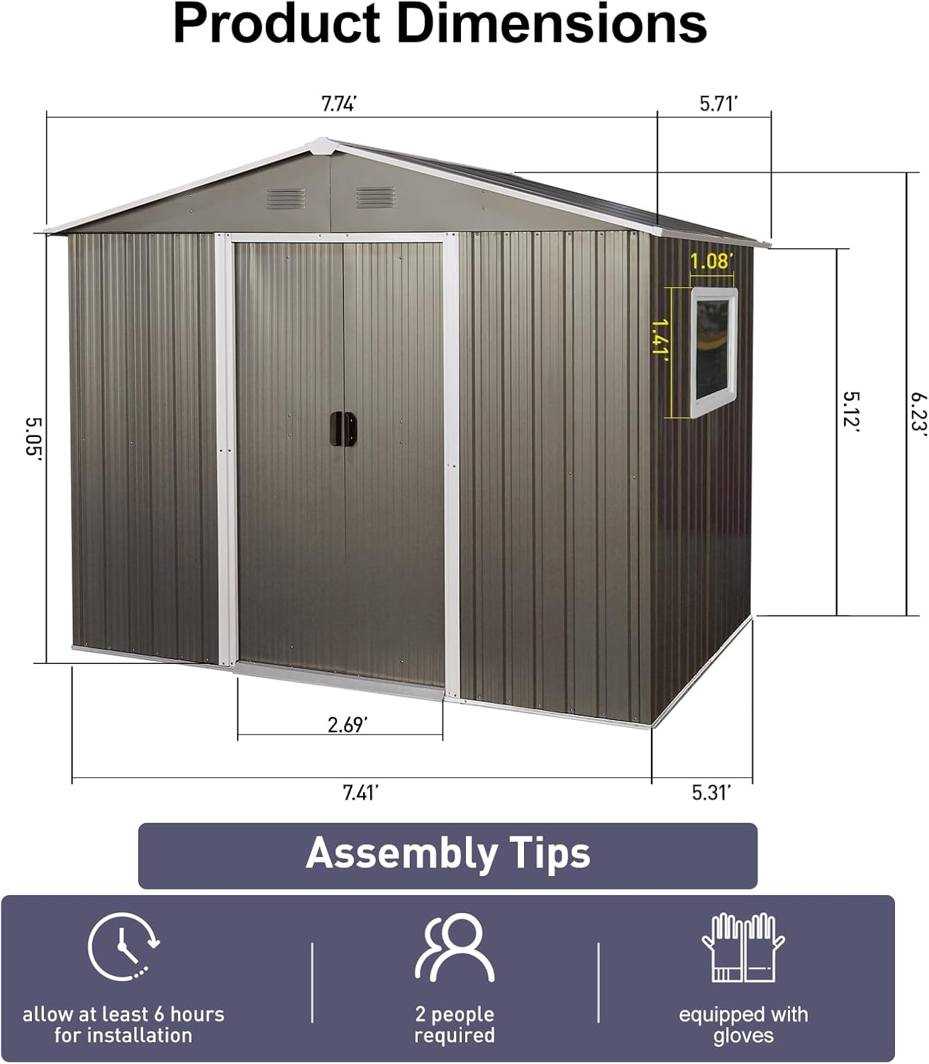 6x8ft Outdoor Storage Sheds, Vertical Storage Shed Waterproofs Galvanized Steel Storage House Outdoor Storing Tools for Patio Lawn Backyard Trash Cans 6x8ft Outdoor Storage Sheds, Vertical Storage Shed Waterproofs Galvanized Steel Storage House Outdoor Storing Tools for Patio Lawn Backyard Trash Cans