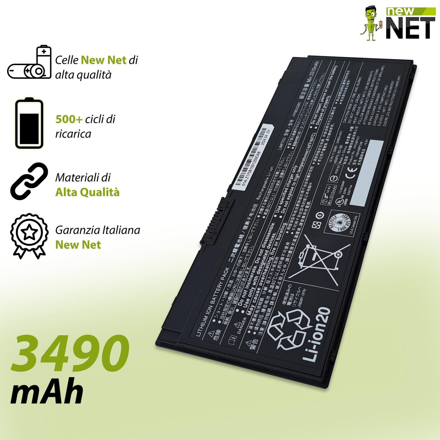 new net - Batteria FPB0338S Compatibile con Fujitsu Lifebook U7410/D, U747, U747/P, U747/R, U748, U748/S, U749, U749/A, U7510, U757, U757/P U759/A [14.4-14.8 V - 50 Wh]