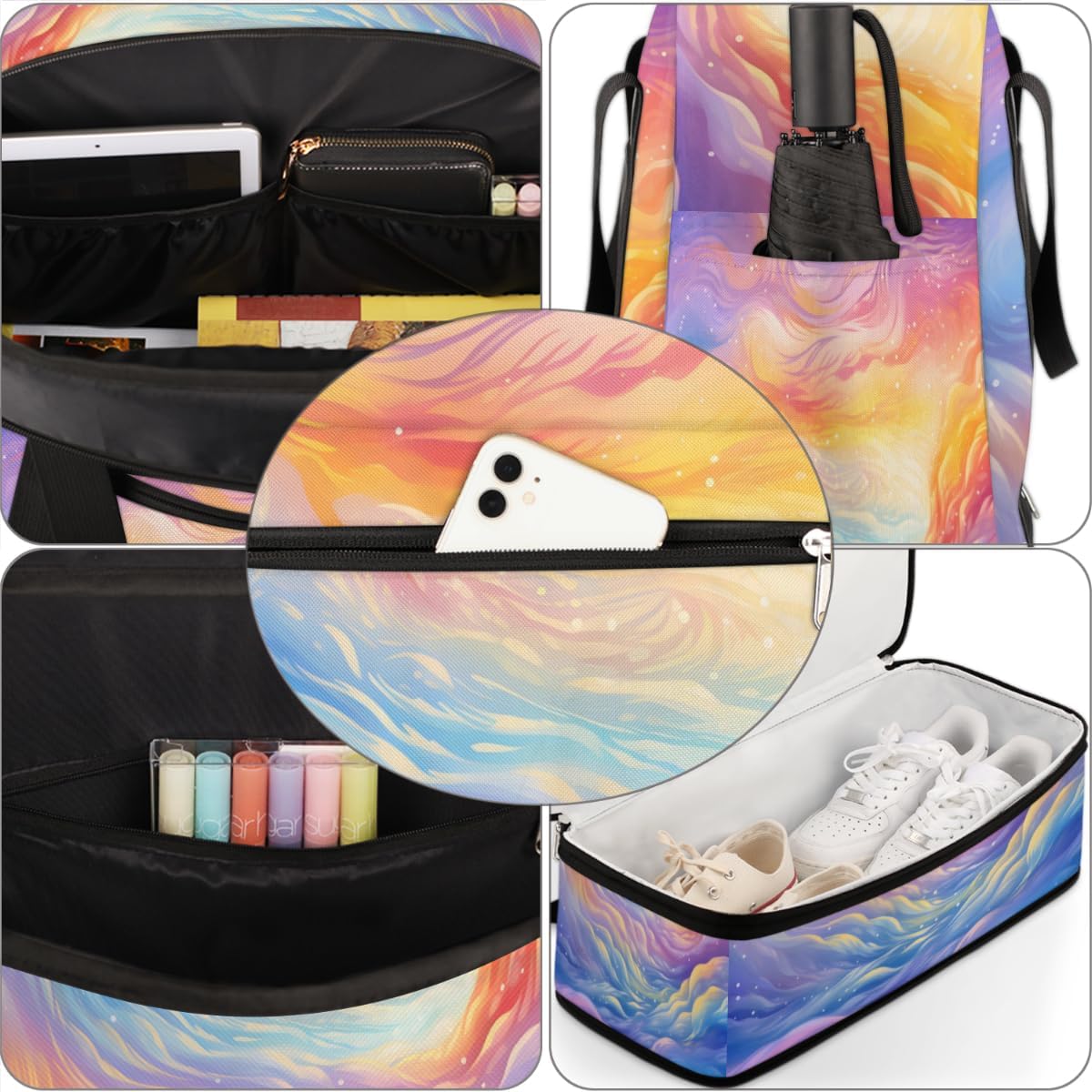 QsirBC Abstract Fun Pattern Gym Bag for Women Duffle Tote with Shoes Compartment Men Weekender Duffel for Dance Travel Sports Swimming Overnight