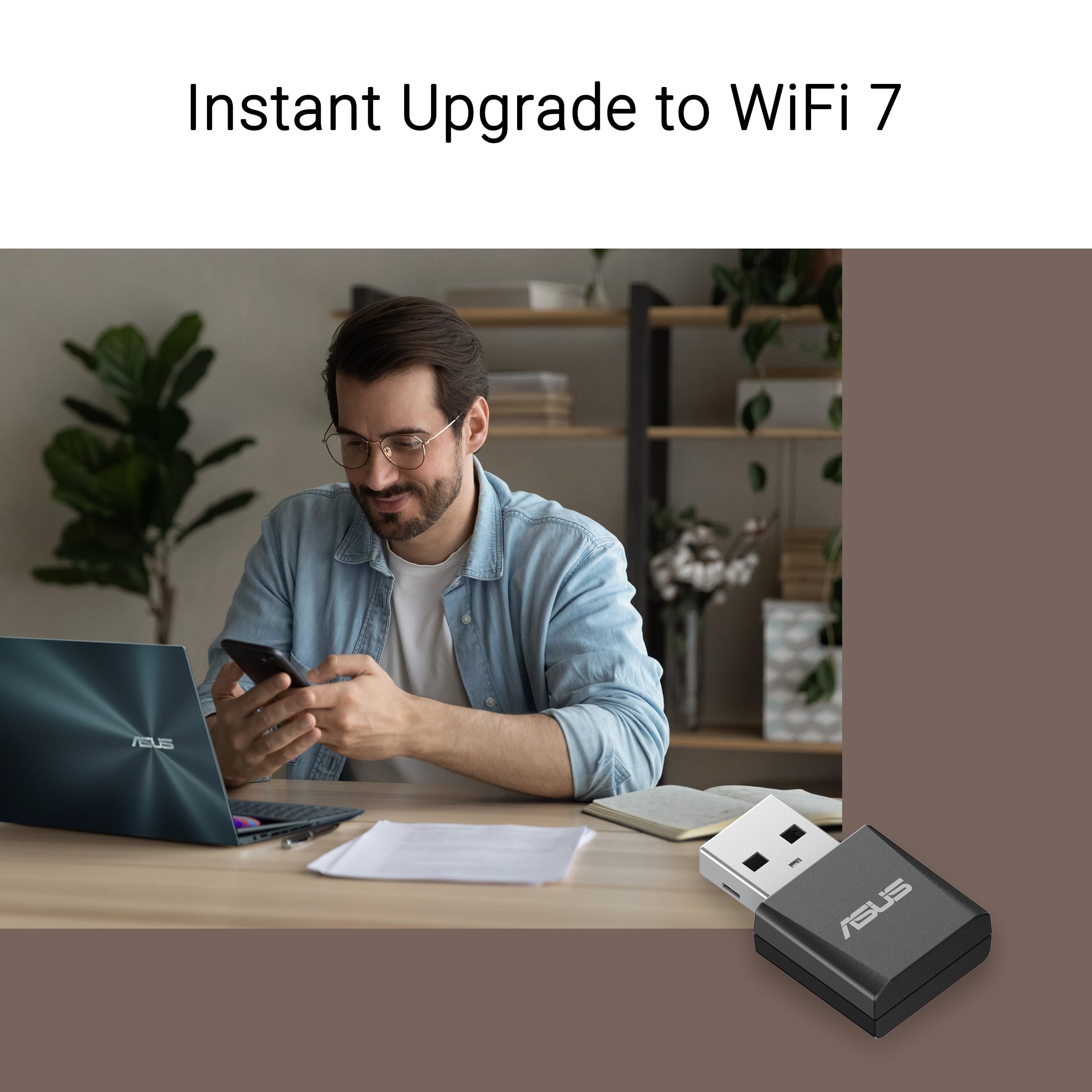 ASUS Tri-Band BE6500 WiFi 7 Nano USB Adapter, 6GHz Band, Support 4096-QAM, Plug and Play, Compatible with Windows® 10 & 11