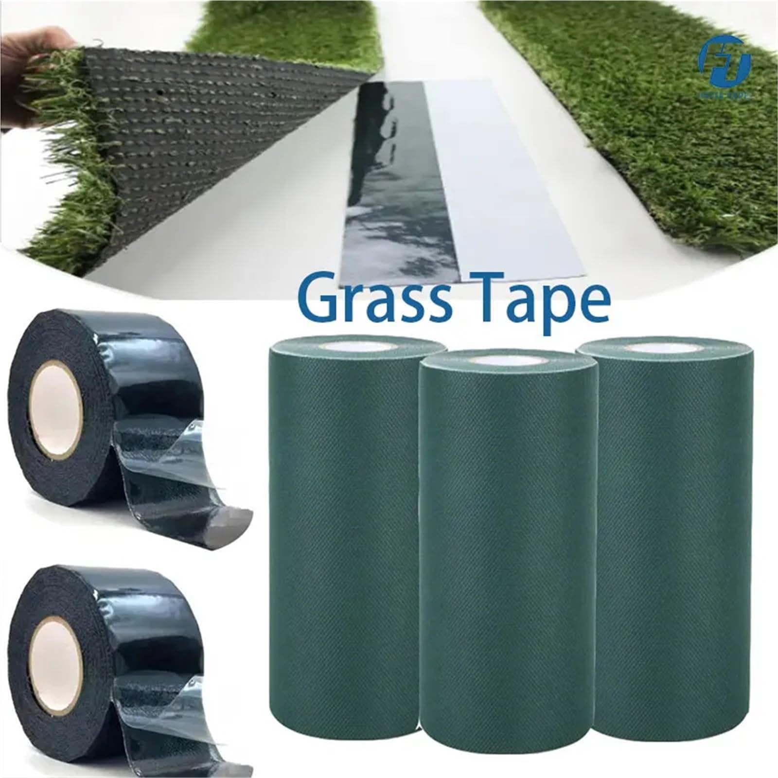 Nastro per giunti in erba sintetica Nastro di giunzione for prato sintetico artificiale for, nastro verde for da giardino senza colla(Black Single sided,100mmx10m)