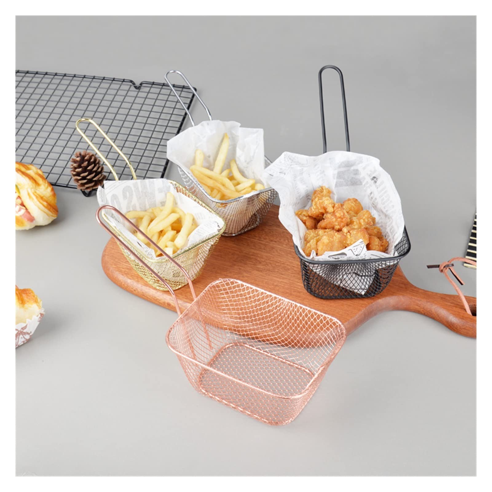 Grande cestello per friggere in Acciaio Inox - Scolapasta per Patatine Fritte, straccetti di Pollo e Patate - Cestello a Rete per la Cottura Croccante in Cucina - Soluzione di conservazione