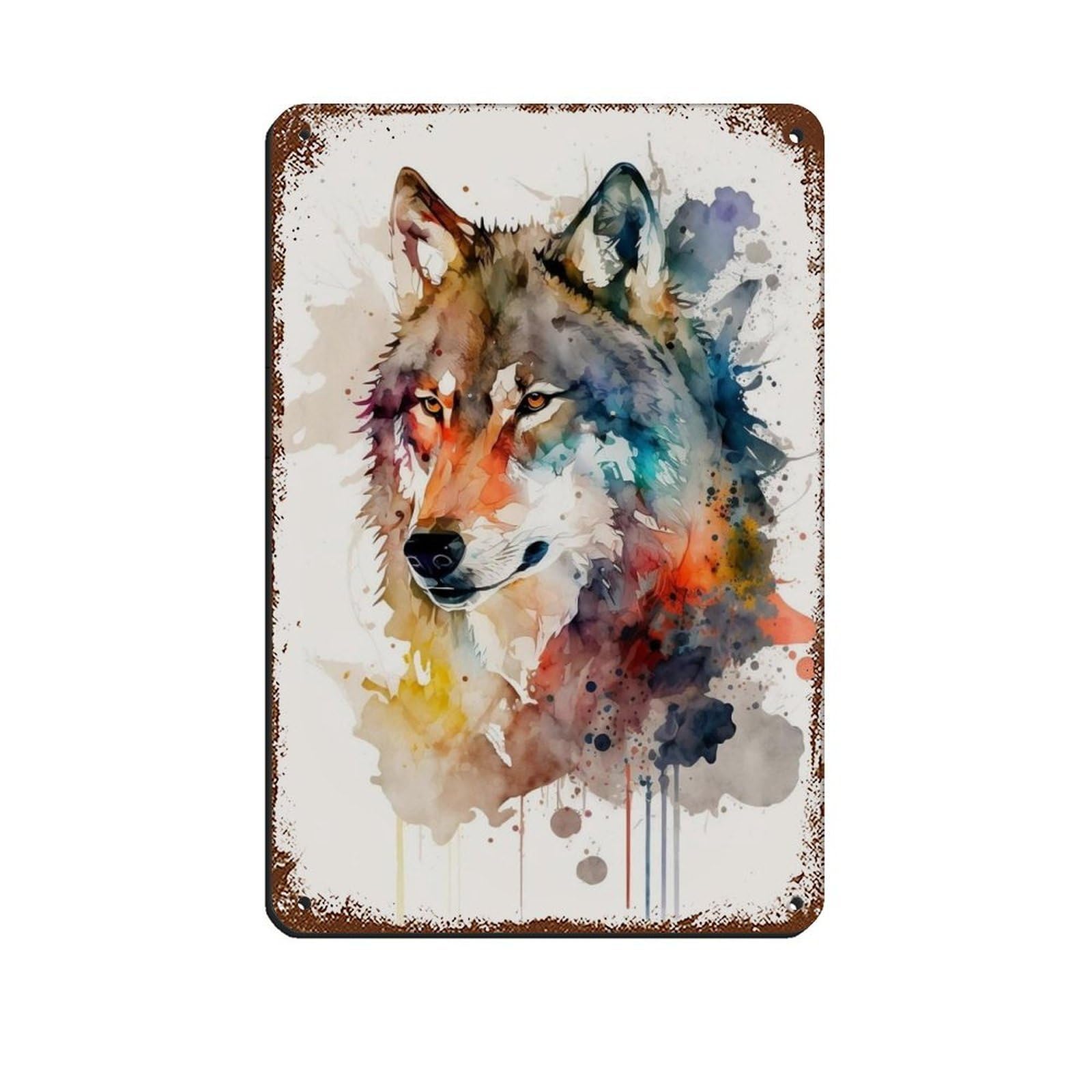 Watercolor Wolf, Wolf Art Poster Tin Sign Vintage Metal Pub Club Cafe Bar Home Wall Art Decoration Poster Retro 8x12inch(20x30cm)