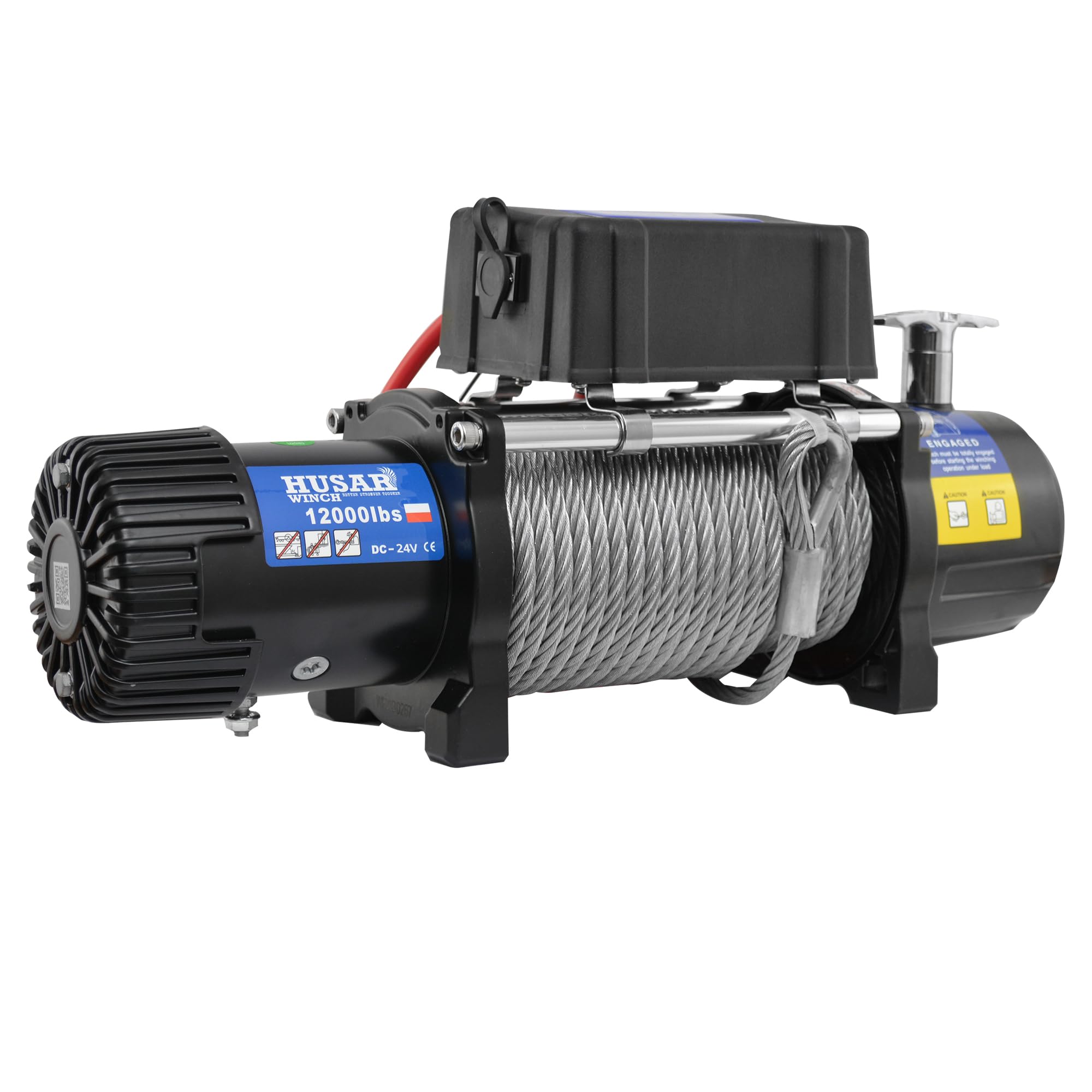 Cabrestante Eléctrico de 12000 lbs | 5443 kg, 24 V, Con Cuerda de Acero De 25 m,Control Inalámbrico, Transmisión Planetaria De 3 Etapas, Ideal Para Vehículos Todoterreno, Vehículos 4x4