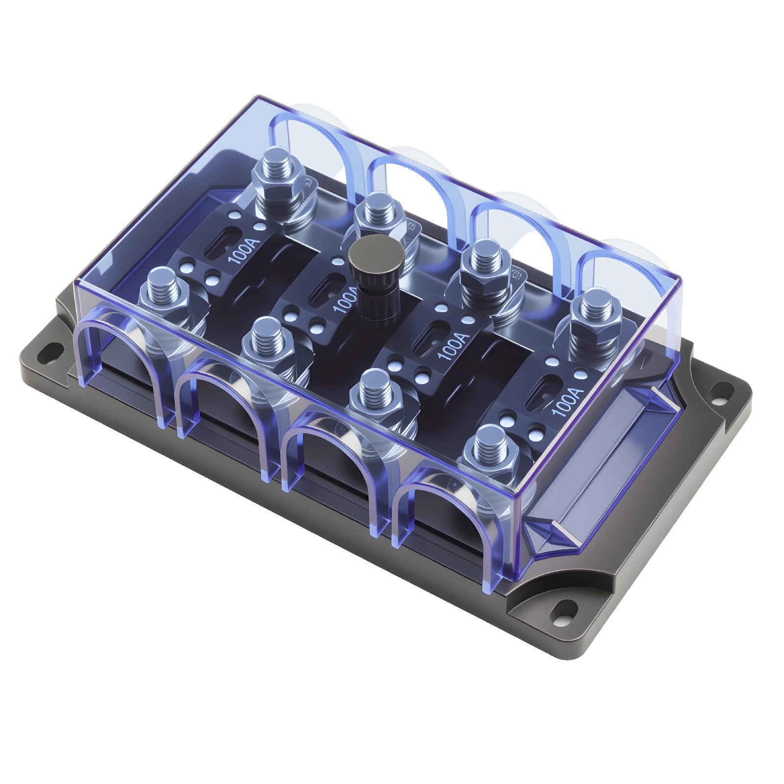 ZOOKOTO 4 Wege Mega Sicherungshalter Blau Transparent 4 Wege Auto Sicherungshalter 100A Automotive Sicherungsblock Verteilung für Auto Audio