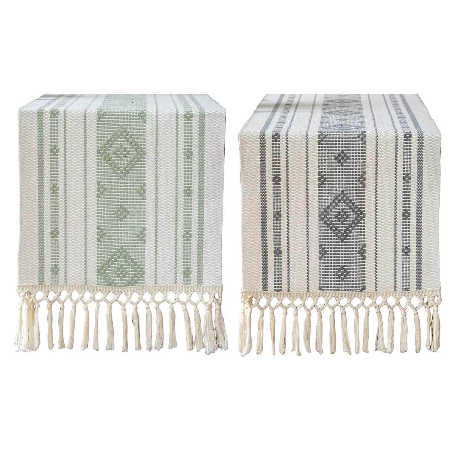 Runner da tavola natalizio in cotone intrecciato con nappe, rettangolare, 35 x 182 cm