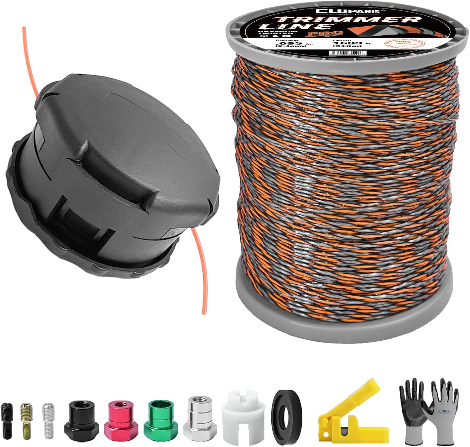 Cluparis 5-Pound Commercial Trimmer Line .095 Inch, Twist Pro 3-Component Tri-Extrusion Weed Eater String with Universal Bump Feed Head, Compatible with Echo 400 Trimmer Head