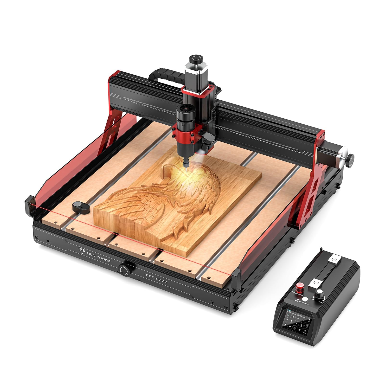 Twotrees TTC6050 500W CNC Fräsmaschine, mit Beleuchtung, Infrarot Sensor und Unterstützung für verschiedene Spindeltypen, 3-Achsen CNC Gravierfräsmaschine für Metall, Holz, Acryl, 600x500x100mm