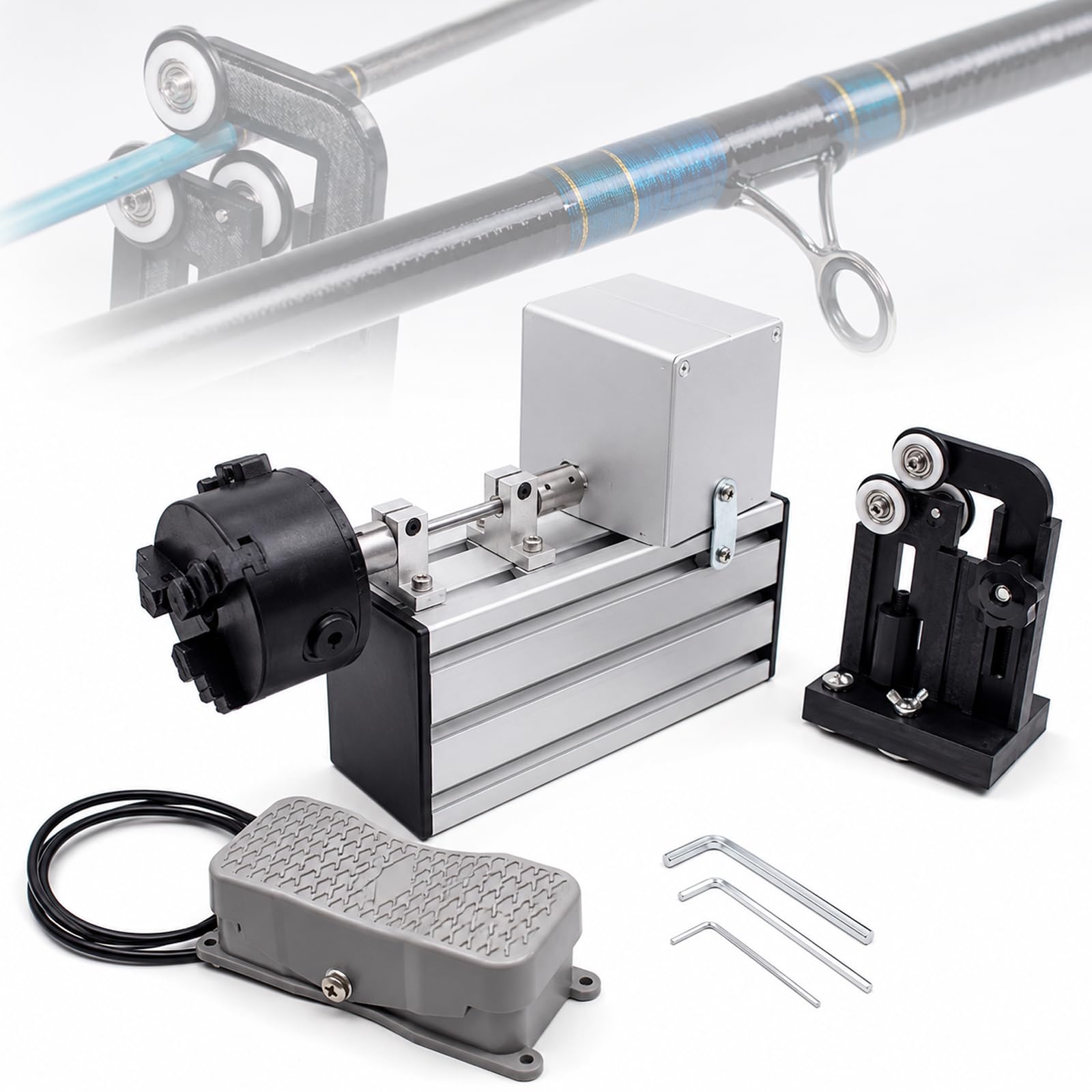 YIYIRAN Fishing Rod Winding Gluing Machine, Portable Fishing Rods Making Machine Kit With Foot Switch, Adjustable Epoxy Resin Rotating Gluing Tool, For Diy, Rod Building And Repairs