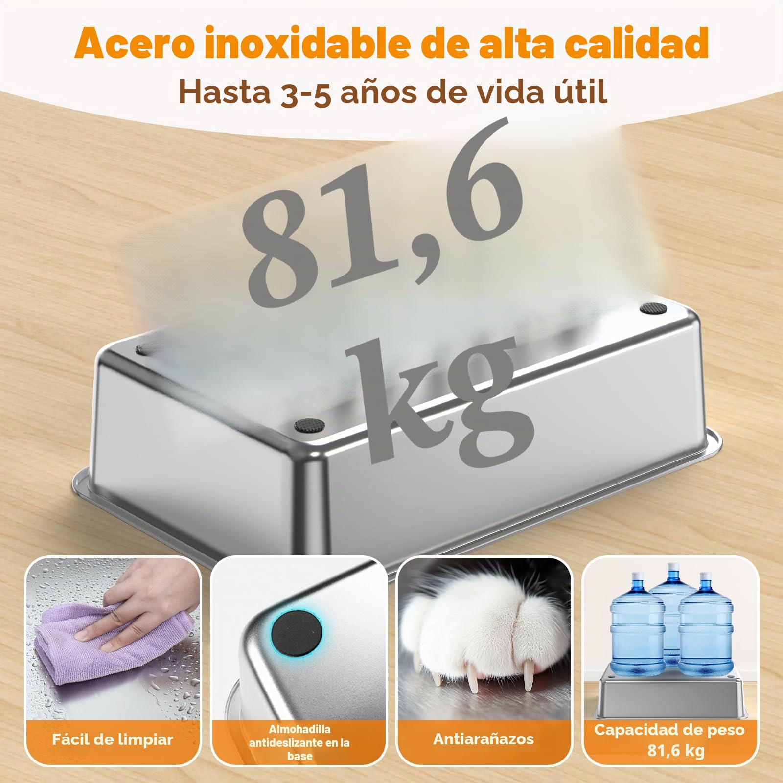 Rywell Arenero Gato Acero Inoxidable XXL, Tapa 120° para una Limpieza Fácil, Caja de Arena Cubierto, 3 en 1 Arenero Gato Bordes Altos con Pala