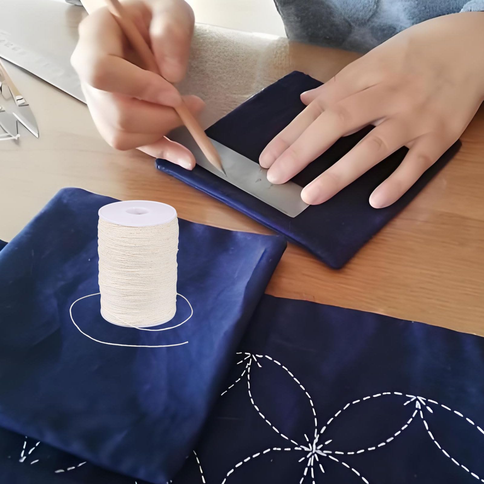 FREEBLOSS Sashiko - Hilo de bordar (400% algodón, 100 m, 4 hebras, color blanco para costura a mano para trabajos de aguja