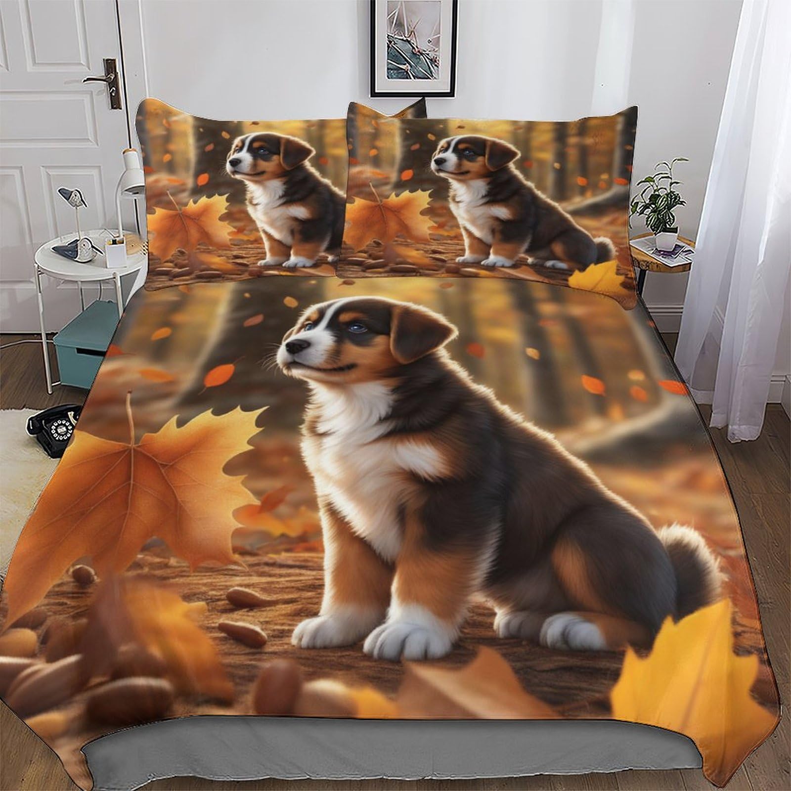 PAZZK Cute Dog Bedding Set Duvet Cover 3 PCS With Pillowcases Ultra Soft Anti Allergic Quilt Cover Microfiber Comforter Cover Suitable for Children, Teens, Adults King (220x240cm) — image 1