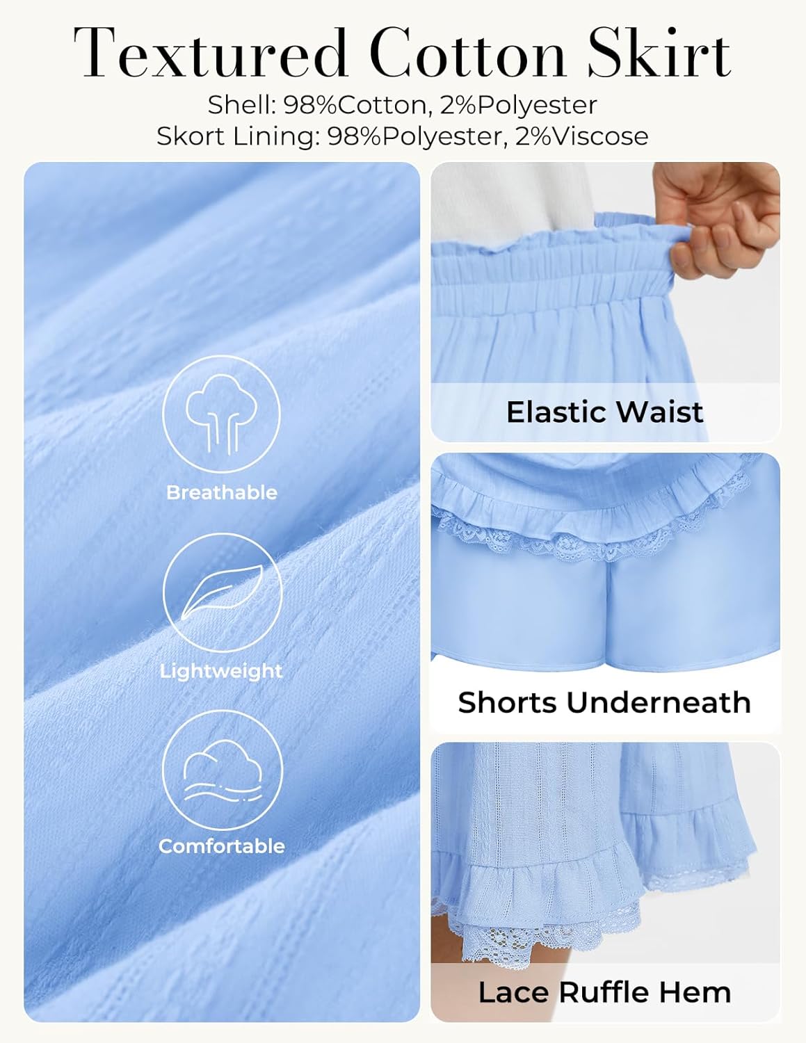 Kate Kasin Women Cotton Mini Skirts with Shorts Underneath, Ruffle Lace Skirt Flowy, Tiered Skorts with Pockets - Image 5