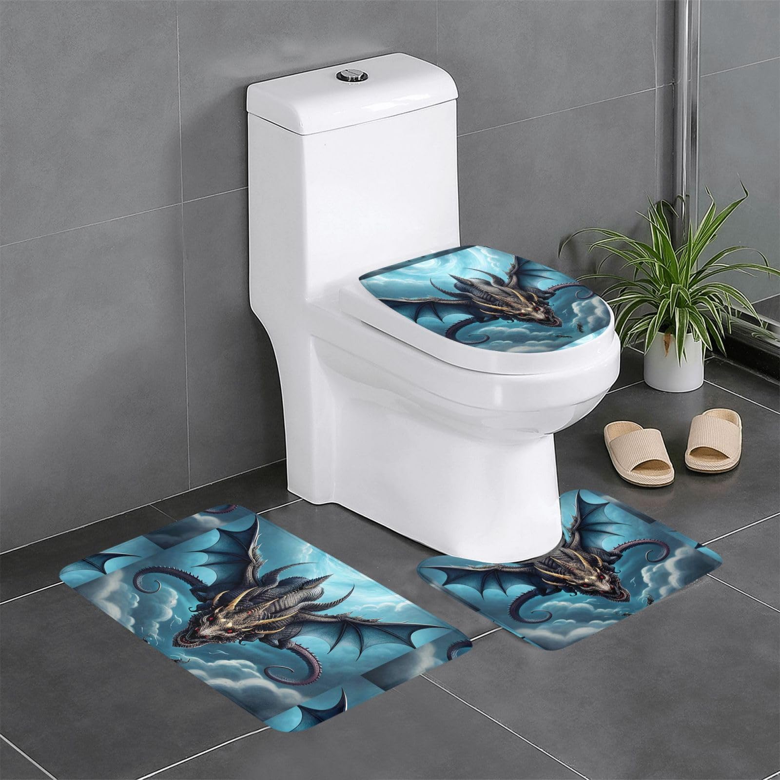 Tapetes de baño antihumedad: juego de 3 piezas suaves de dragón volador
