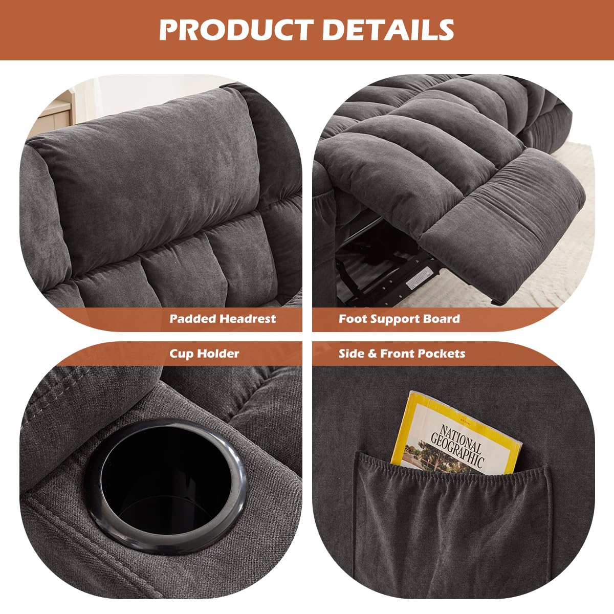 MAHOMICO Recliner Sofa with Cup Holders for Living Room 3 Seat Manual Oversized — product photo