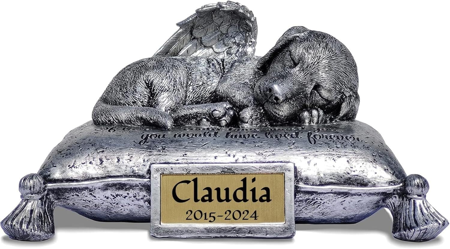 Dog Statue Tombstone Angel Dog's Ashes Urn Resting Upon The Pillow