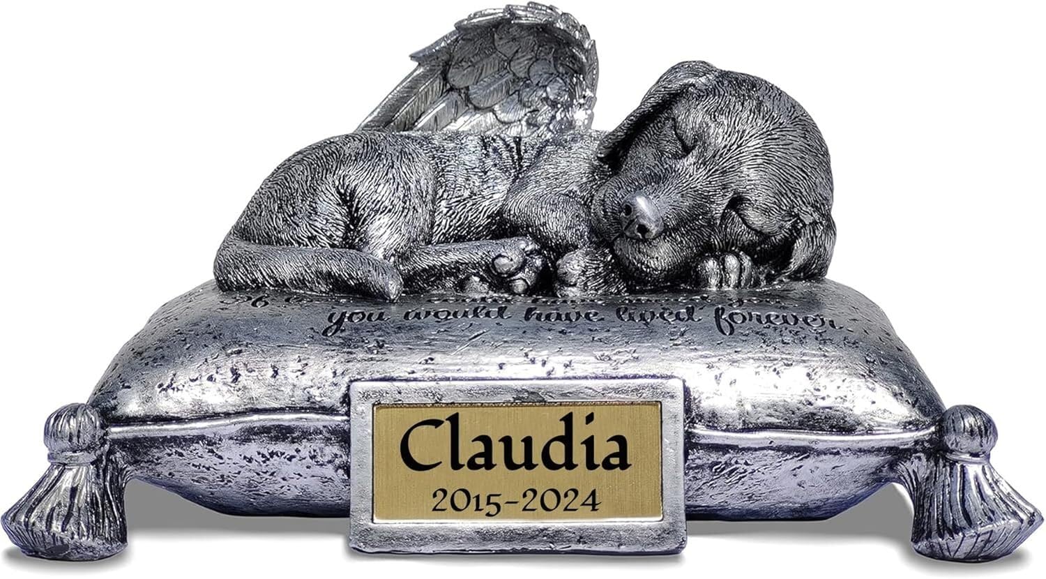 Urna de cenizas de perro de alta gama: escultura de mármol artificial, lápida ángel y almohada