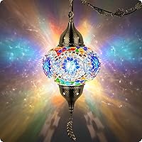 Yarra-Decor Turkish Moroccan Pendant Light with 15ft Cord - Tiffany Style Mosaic Hanging Ceiling Lamp for Bedroom Living Room (Blue)