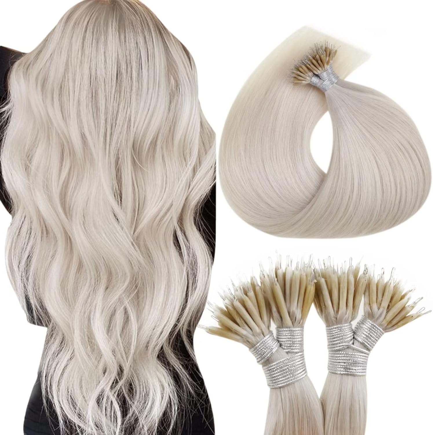 Hetto Platinum Blonde Nano Hair Extenisons Human Hair Nano Beads Hair