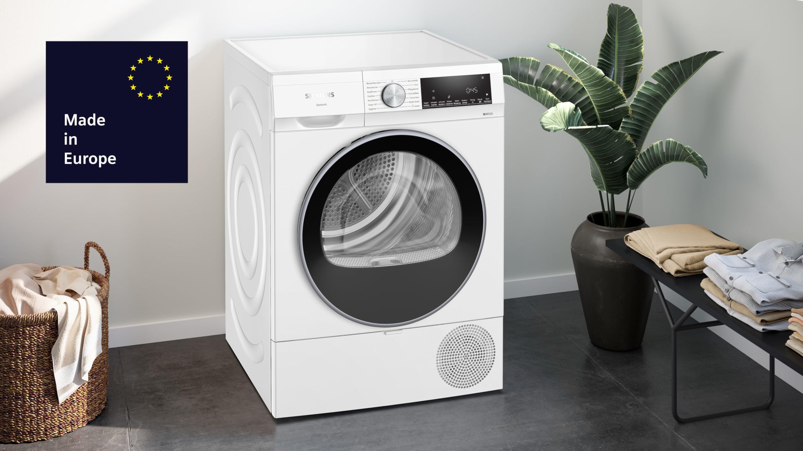 Siemens WQ43G2D0EM, iQ500, Smarter Wärmepumpentrockner 9 kg, autoDry, speedPack, Reversierende Trommel, Nachlegefunktion, halbe Beladung, Trommelinnenbeleuchtung, Weiß