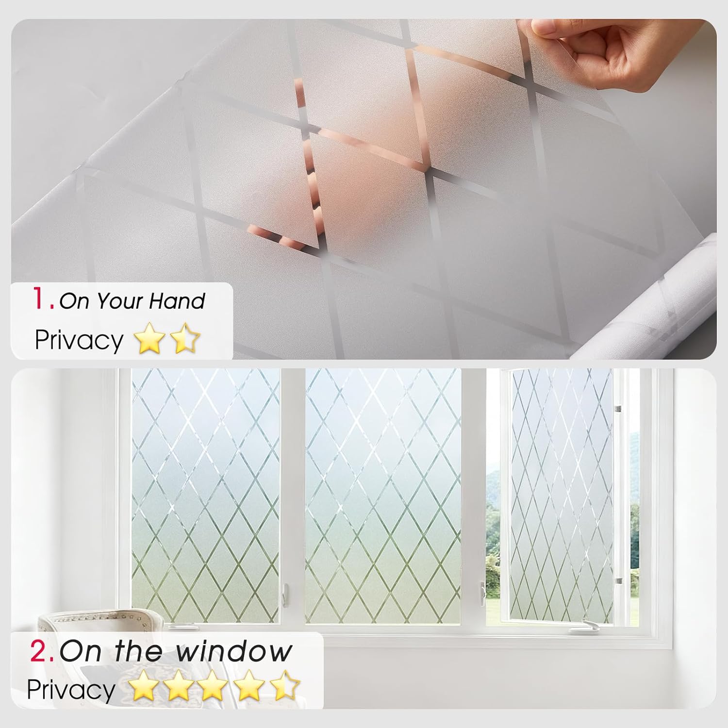 Static Cling Privacy Window Film, Elegant Lattice Pattern Frosted Glass Window Covering, 99% UV Blocking, Removable & Reusable for Bathroom, Bedroom, Kitchen, Office‌ (35.4 x 78.7 in)