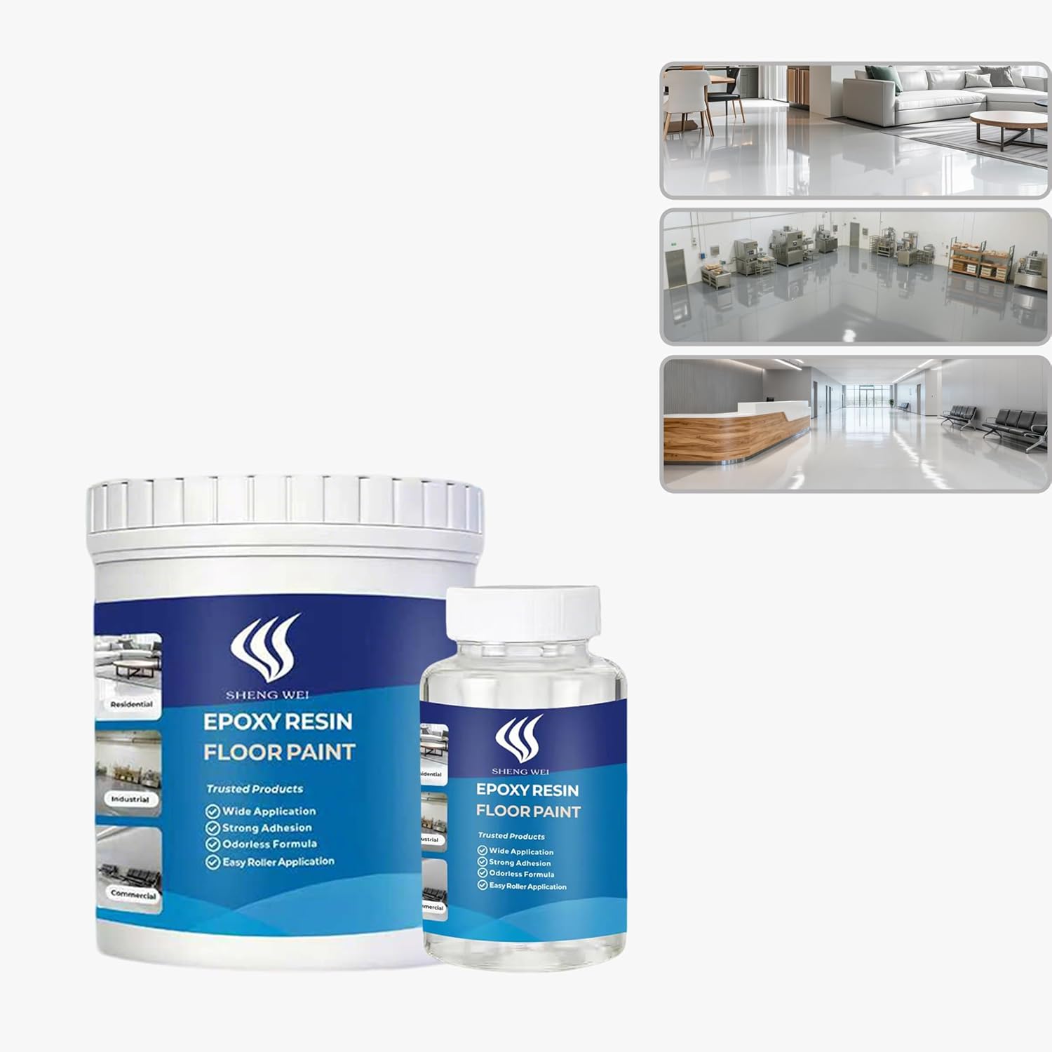 Floor Paint,Epoxy Resin Floor Coating Kit - 2 Pounds, 100% Solids Self Leveling with Grey High Gloss Finish, Industrial Grade for Garage, Basement, Countertops - Covers 20 Sq Ft, Fast Curing