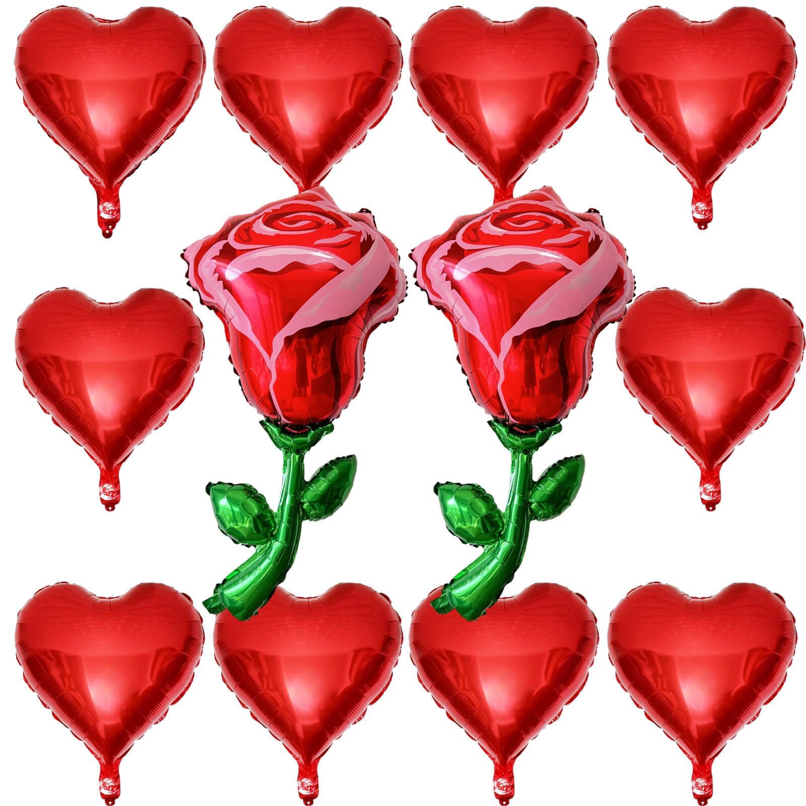 Globos Corazon, 10 PCS Globos Corazon Rojo, 2 PCS Globos en Forma de Rosa, Decoración de San Valentín, Globos Corazones Rojos, para Día de San Valentín, Boda, Compromiso Decoración (C)