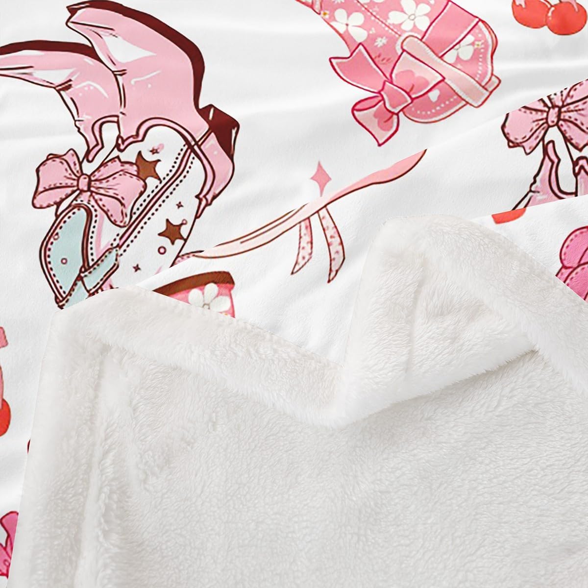 jejeloiu Kids Pink Cowgirl Fleece Throw Blanket Twin 60"x80" Western Fuzzy Blanket for Bed Sofa Couch Cowgirl Boots Bow Ribbon Sherpa Blanket Fuzzy Blanket
