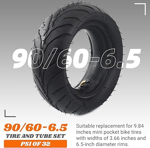 Miniatura 2 de (1 juego) Juego de neumáticos y tubos delanteros de repuesto universal 9060-6.5 11050-6.5 - Se adapta a la mayoría de bicicletas de bolsillo de 38