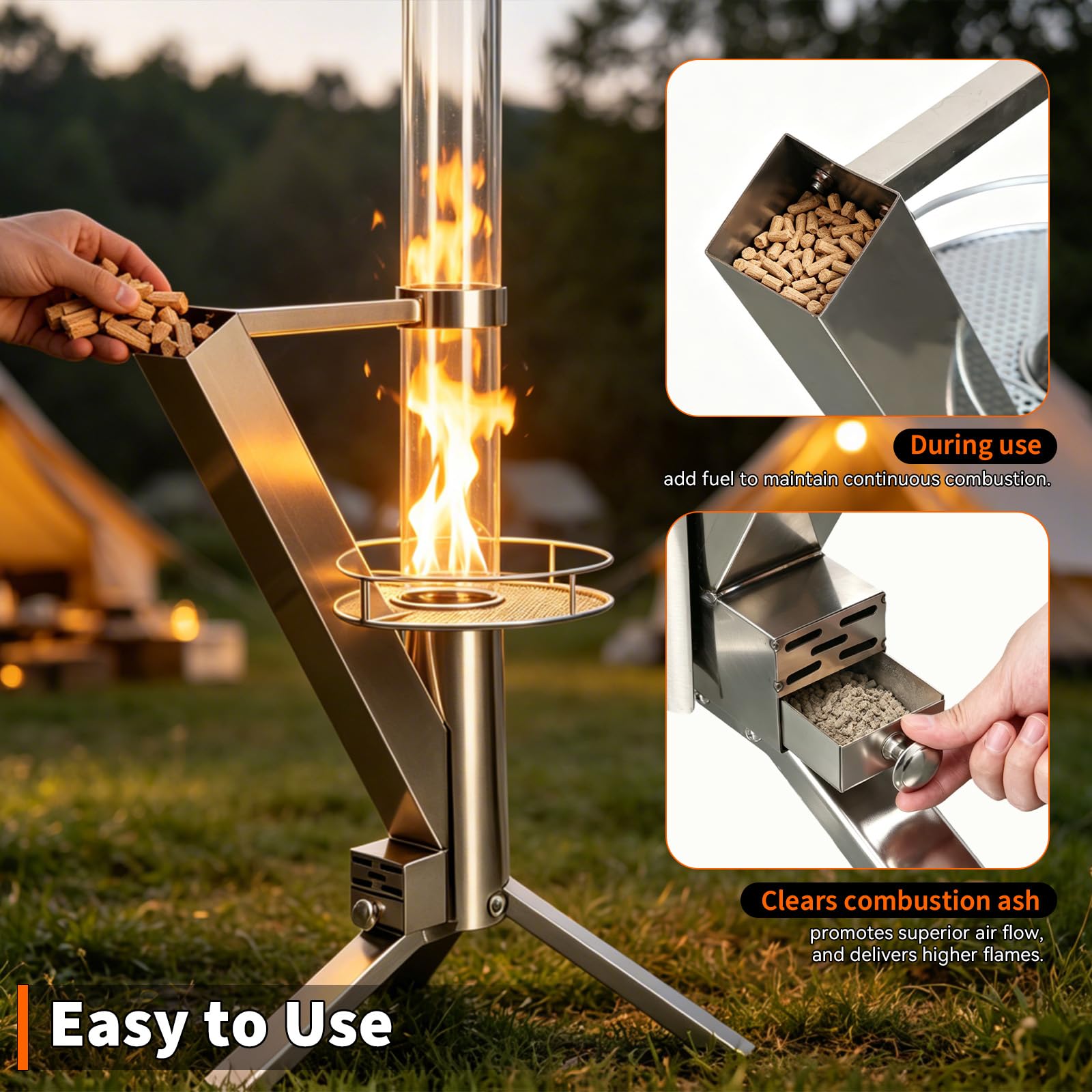 Stufa a pellet di legno da 127 cm, resistente stufa a razzo e braciere a pellet, riscaldatore a pellet di legno senza fumo, riscaldatore a pellet per patio, terrazza e feste