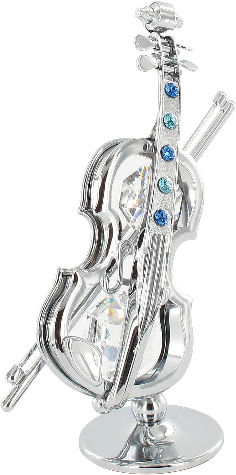Miniature Violin with bow - Crystocraft decorative item - Silver color - with authentic Swarovski® pearls - Music gift