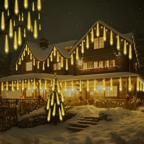 Miniatura 3 de Luces de Navidad para exteriores, con certificación UL, 8 tubos, 192 LED, lluvia de meteoros, luces de carámbano para árbol de Navidad, decoraciones
