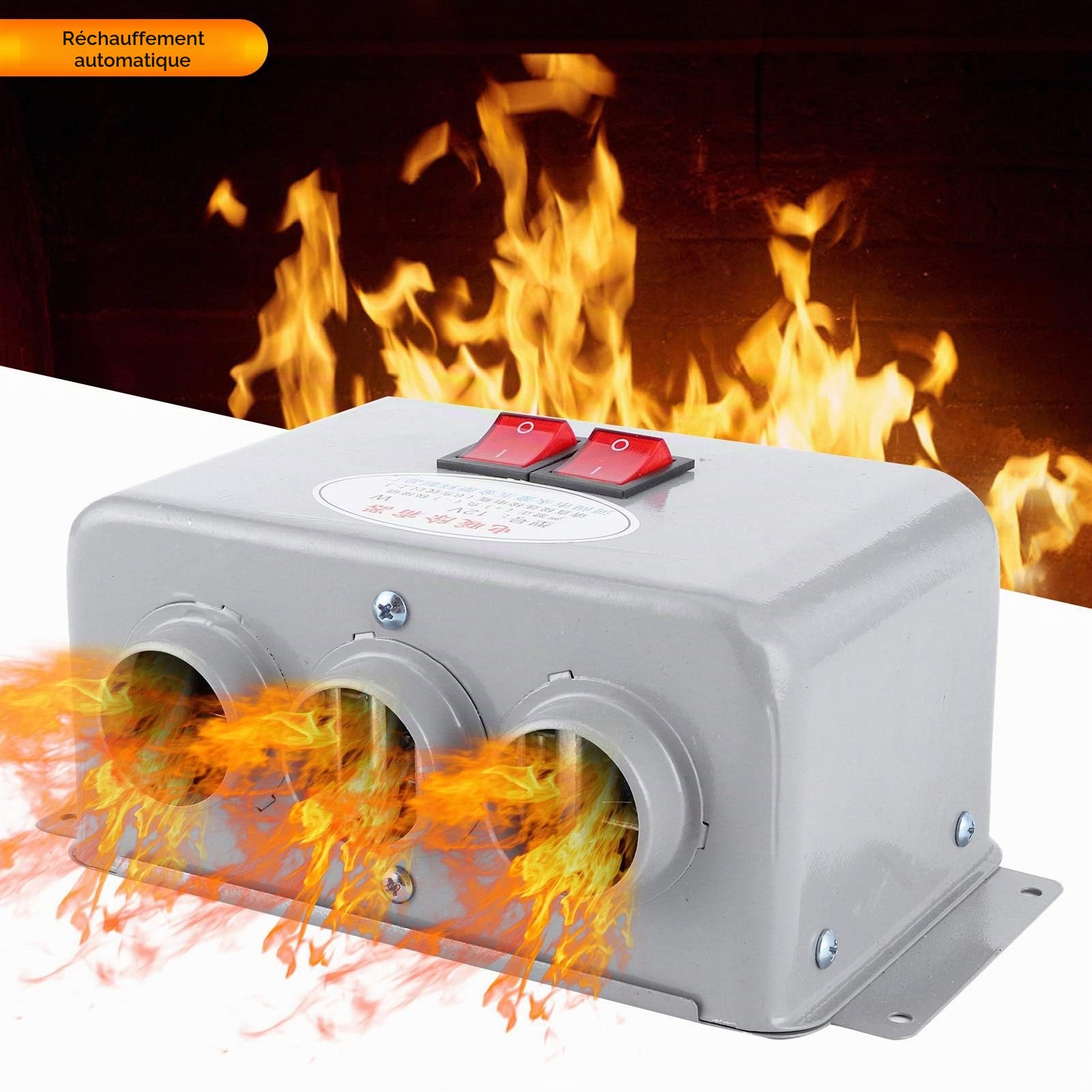 Jenngaoo Chauffage-Dégivreur Voiture 12V 600W-800W, Chauffage d'Intérieur Auto Compact 3 Trous, Système de Désembuage Rapide à Faible Bruit pour Hiver, Dégivrage Pare-Brise et Vitres