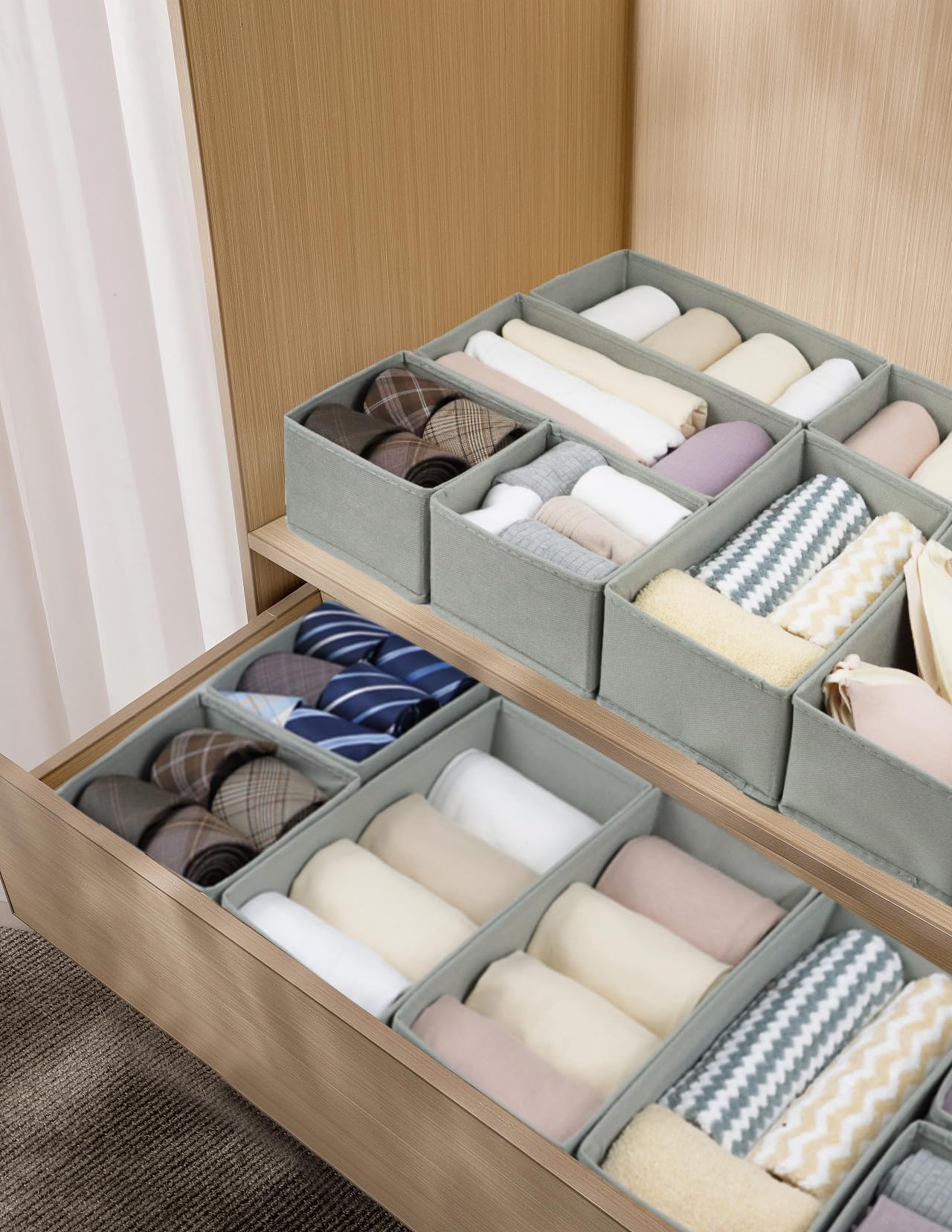Set mit 12 Schubladen-Organizer, Stoff-Schrank-Organizer und Aufbewahrungskörben, faltbarer Schubladenteiler für Kleidung, Socken, Krawatten, Unterwäsche, Schubladen-Organizer, Set von