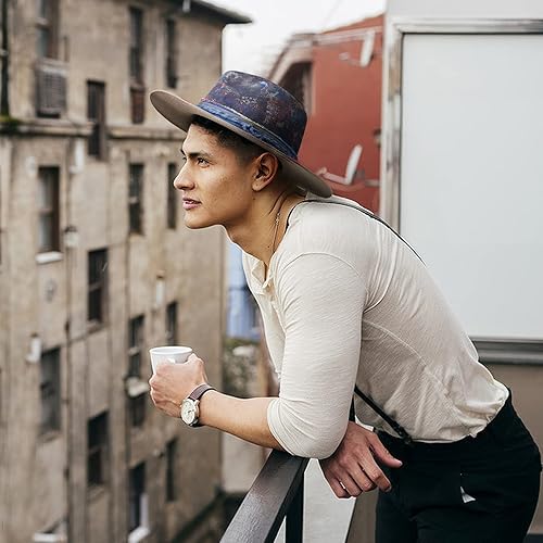 Miniatura 6 de RUEDIGER Sombreros Fedora de ala ancha para hombres y mujeres, 100% lana fieltro Panamá Rancher sombrero con logotipo de rayo desgastadoquemado