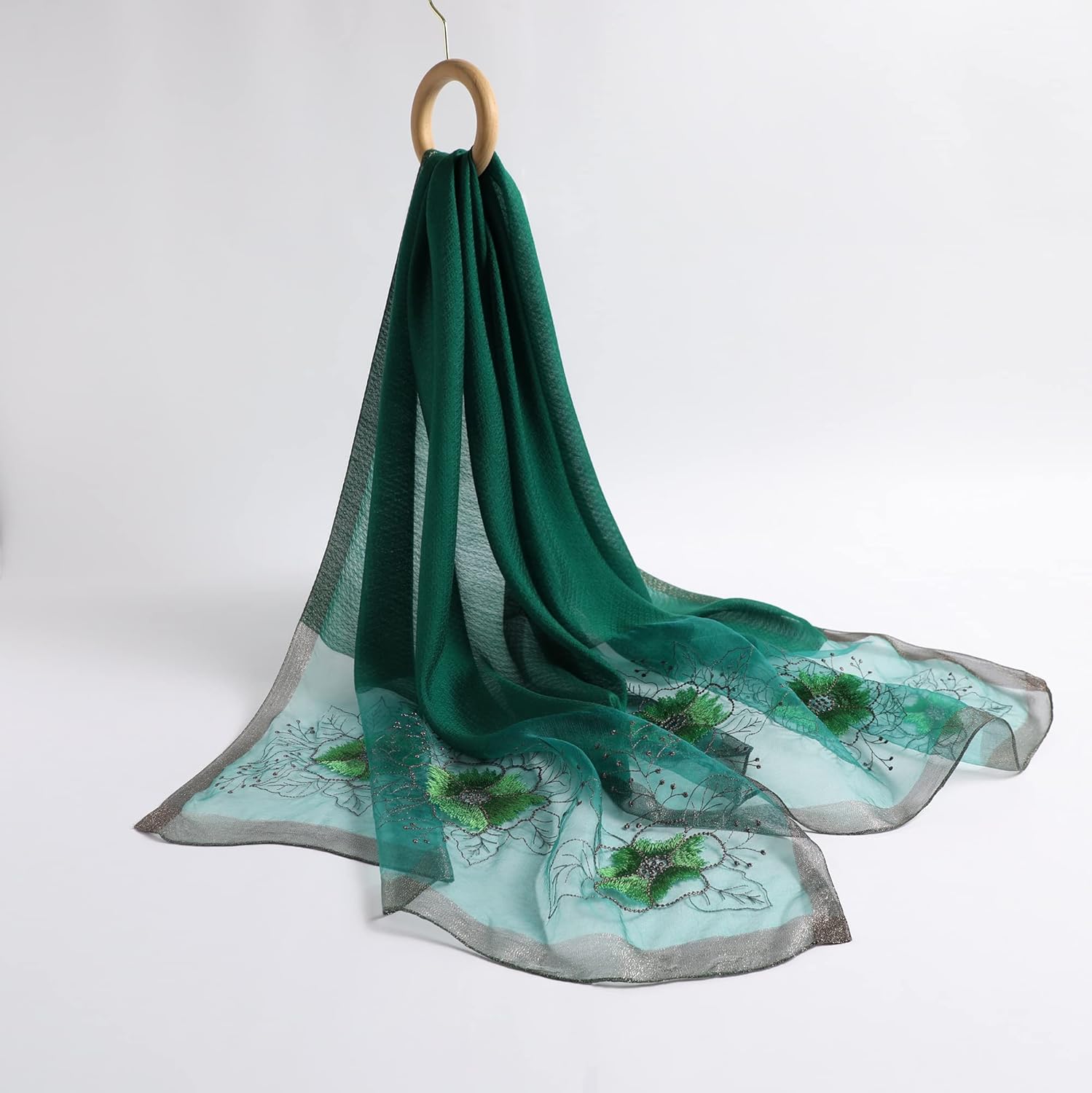 WINCESS YU Women Mulberry Silk Scarf Long & Large Embroidered Floral Pattern Shawl and Wraps Neckerchief for Hair & Neck… - Image 3