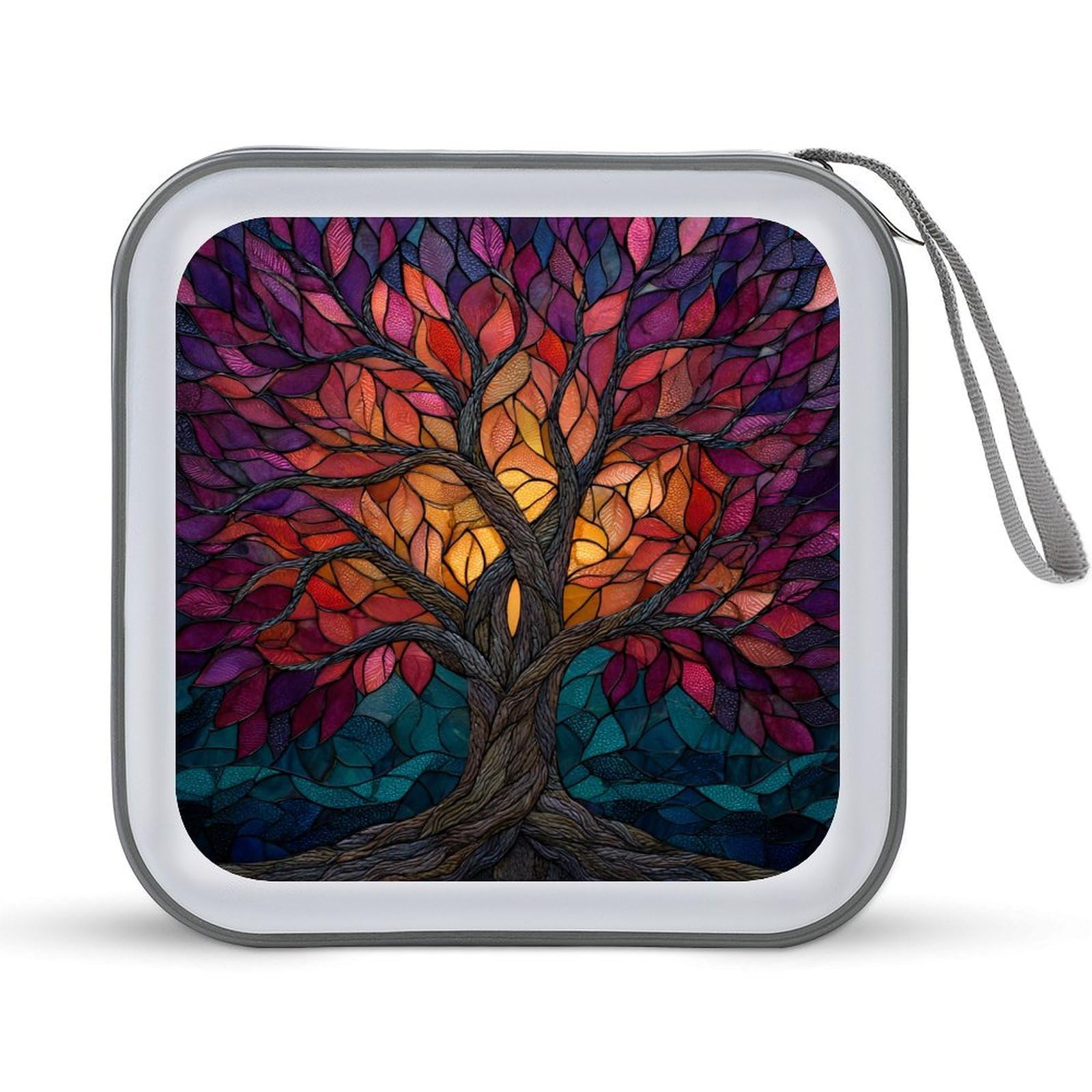 Jubonexis White Stained Glass Effect Tree Of Life Cd Case Dvd Storage Case Portable For Car Home Travel